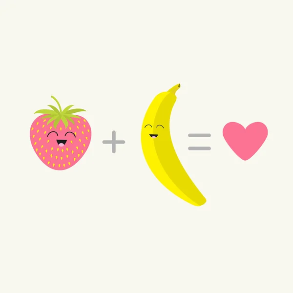 Banana plus jordgubbar lika kärlek — Stock vektor