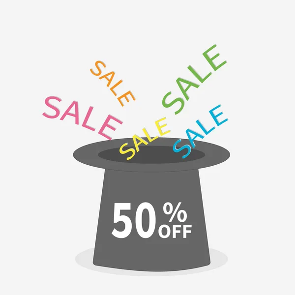 Magic hat. Big sale. 50 percent off. — Stock Vector