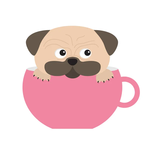 Pug chien vadrouilles dans une grande tasse — Image vectorielle
