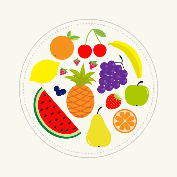 Conjunto jugoso de frutas maduras y bayas — Archivo Imágenes Vectoriales