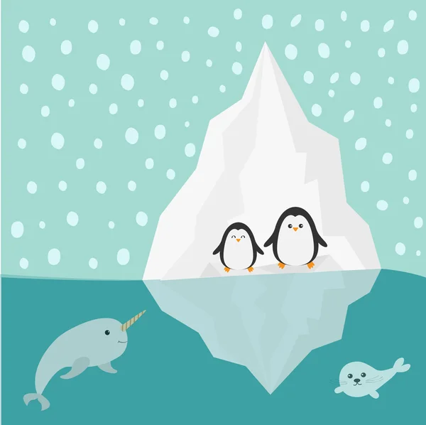Pingouins, narvals et phoques — Image vectorielle