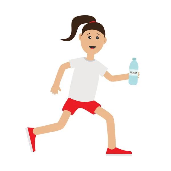 Running girl com garrafa de água — Vetor de Stock