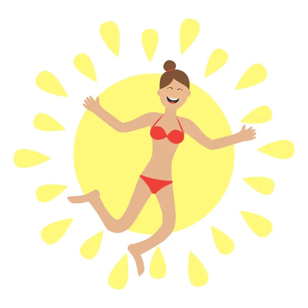 Young woman wearing swimsuit jumping. — Stock Vector