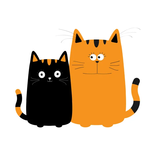 Mignon rouge orange dessin animé chat garçon et noir chaton fille . — Image vectorielle