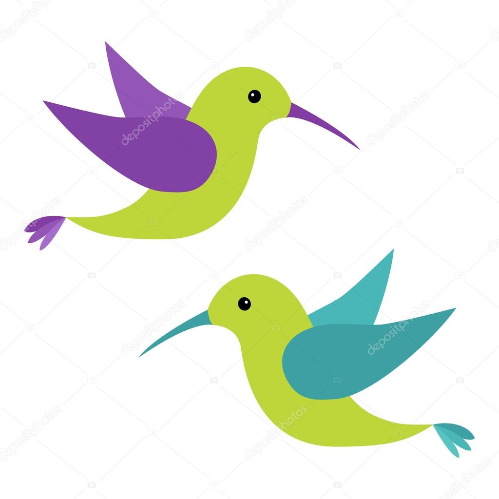 Colibri flying bird icon set. Cute cartoon character. Hummingbird logo. Green, blue, violet, color. Flat design. Baby kids illustration collection. Vector