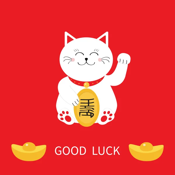 Lucky cat holding golden coin. — Stock Vector