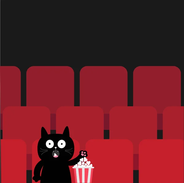 Gato no cinema comendo pipocas —  Vetores de Stock