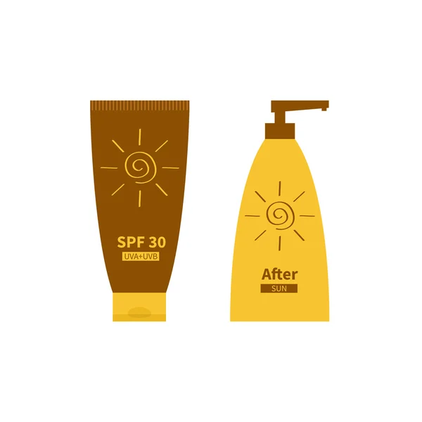 Tubo de protector solar crema bronceadora . — Vector de stock