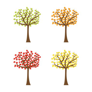 farklı yaprakları ile ayarlanmış ağaçlar. 