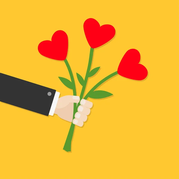 Cartoonfigur hält Blumenstrauß in der Hand — Stockvektor