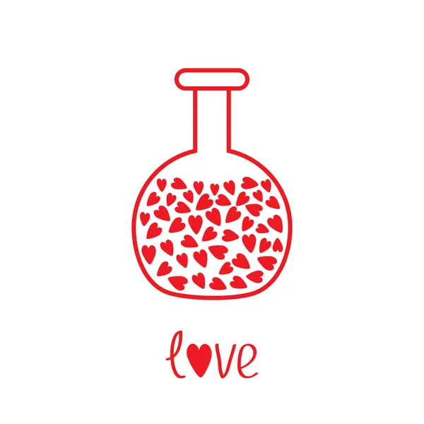 Amor vidrio redondo de laboratorio con corazones dentro . — Vector de stock