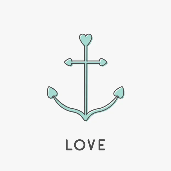 Ancoraggio nave icona linea sottile in forme di cuore . — Vettoriale Stock