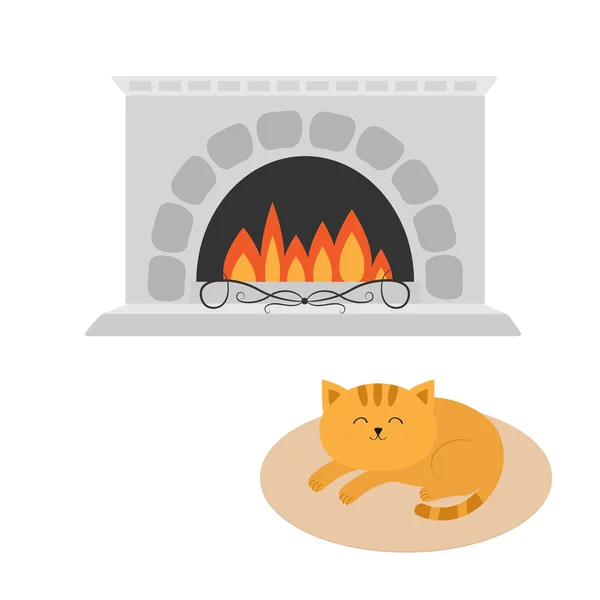 可爱的猫咪的壁炉附近睡觉。 — 图库矢量图片