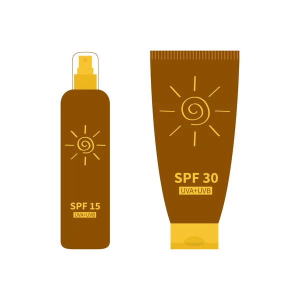 Tubos de óleo bronzeado do sol e creme — Vetor de Stock