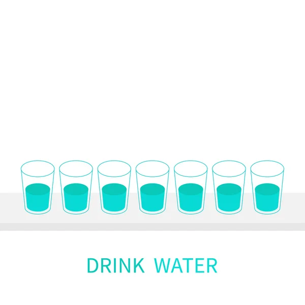 Beber ocho vasos de agua — Vector de stock