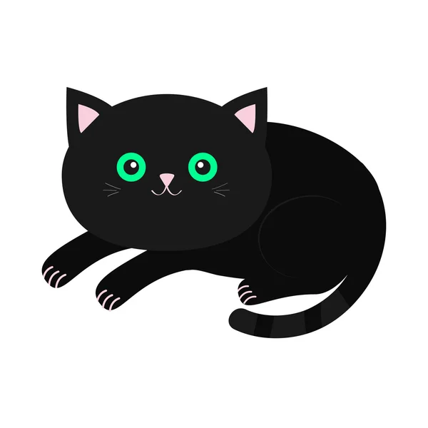 Bonito mentira preto cartoon gato — Vetor de Stock