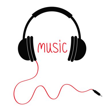 Kulaklık kırmızı kordon ve müzik kelime