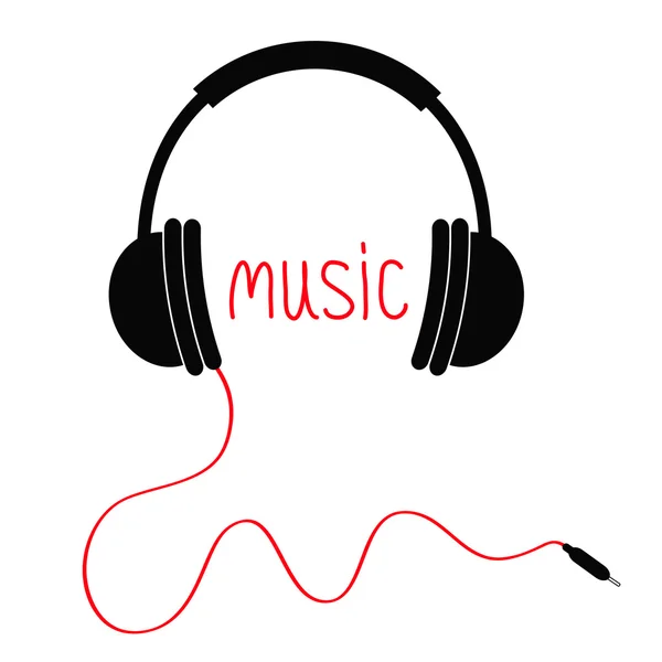Kopfhörer mit roter Kordel und Wortmusik — Stockvektor