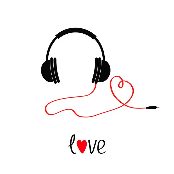 Auriculares y cordón rojo en forma de corazón — Archivo Imágenes Vectoriales