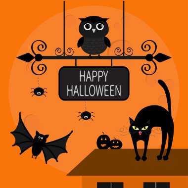 Kedi kemer geri. Kitty çatı üzerinde. 