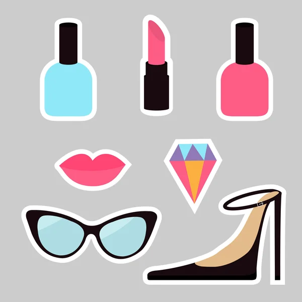 Quirky cartoon sticker patch badge set. Woman Fashion pin — Stock Vector