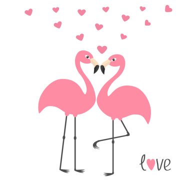 Pink flamingo couple and hearts.  clipart