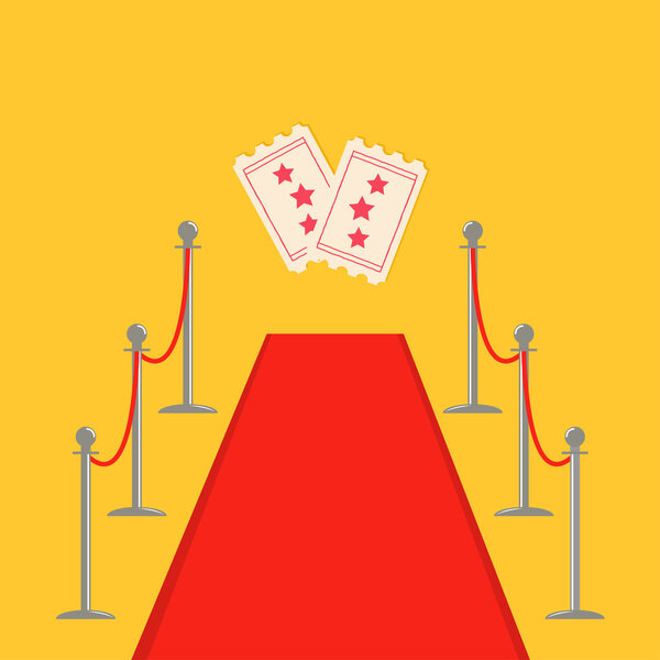 Red carpet and rope barrier golden stanchions turnstile Movie premiere 