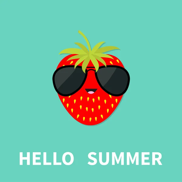Stor jordgubbs bär frukt med blad bär solglasögon. — Stock vektor