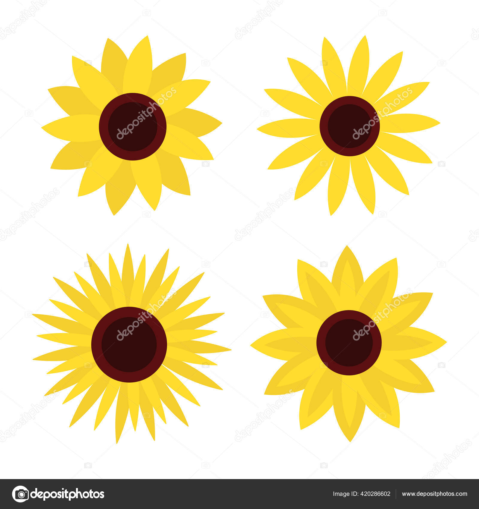 Подсолнух Четыре Жёлтых Иконки Цветов Милая Круглая Коллекция.