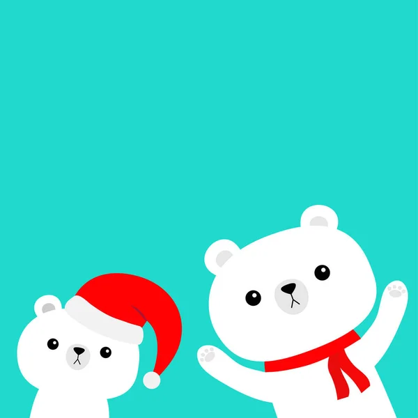 Ursul Alb Polar Set Red Santa Claus Pălărie Eșarfă Crăciun — Vector de stoc