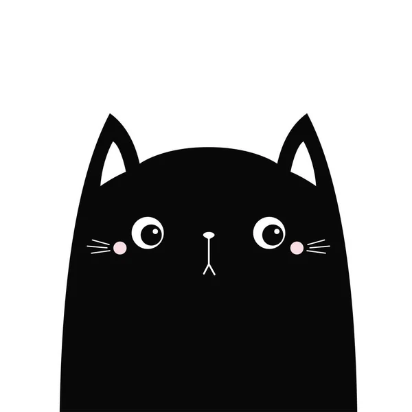 Lindo Kawaii Negro Gato Cara Silueta Mejillas Sonrosadas Gracioso Animal — Vector de stock