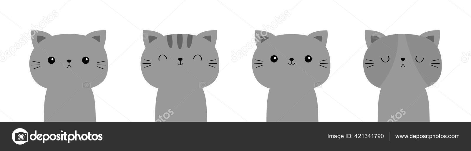 Black white cat icon set. Cute kawaii cartoon character. Funny