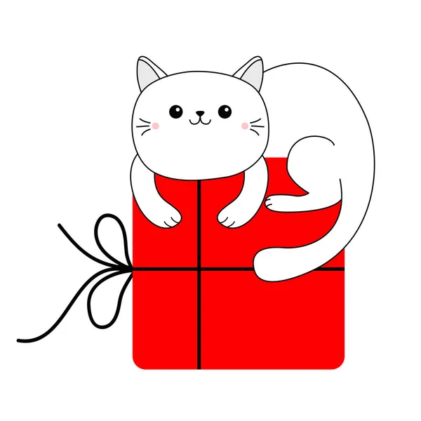 Gato Bonito Segurando Grande Caixa Presente Feliz Natal Vermelho Personagem —  Vetores de Stock