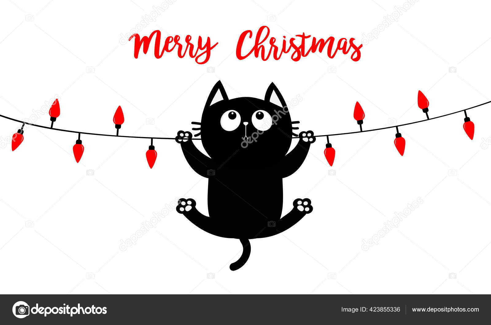 Frohe Weihnachten Katze Hängt Glühbirne Glühenden Girlanden Bunte String  Fee Stock-Vektorbild von ©worldofvector 423855336, image size:1600x1060