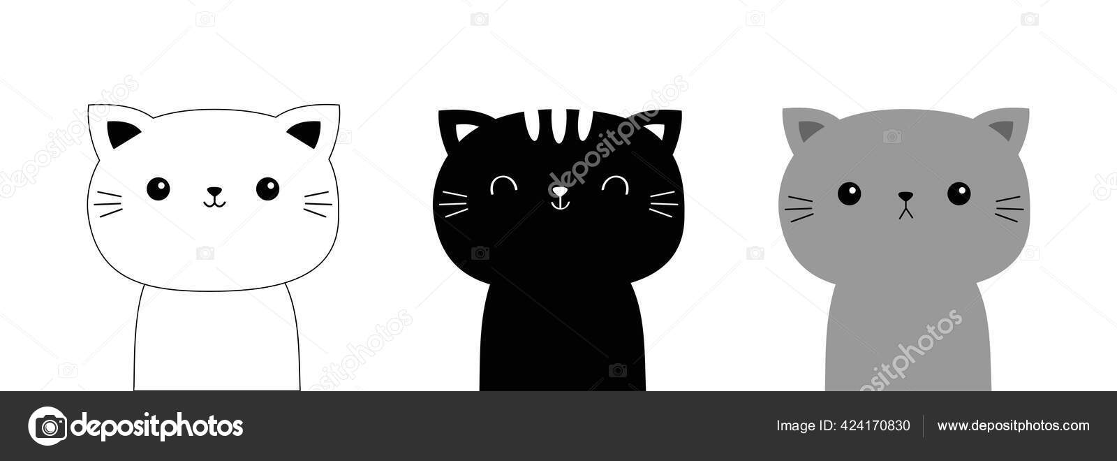 Cute Cat Face Icon Set, Vectors