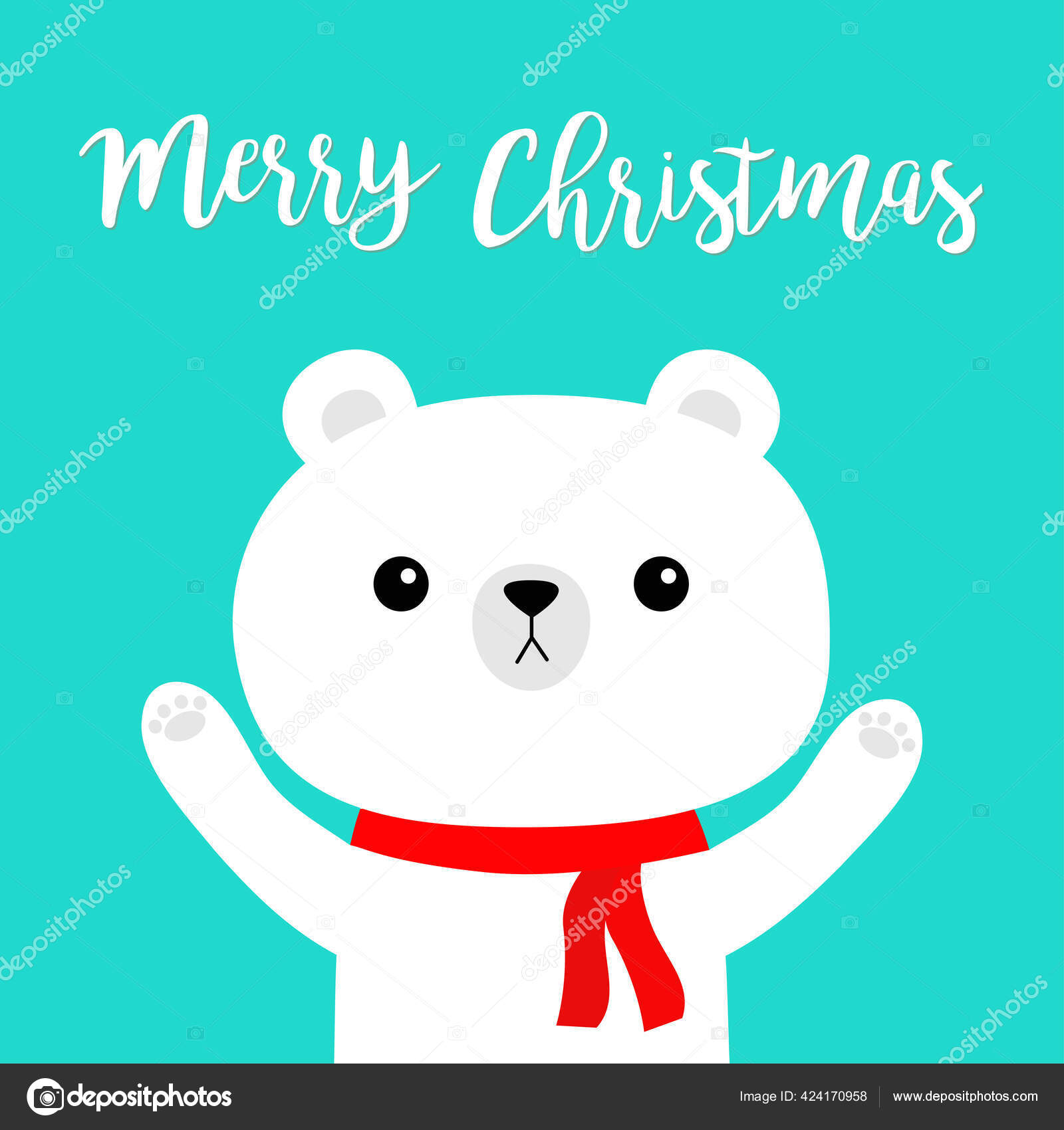 Gledelig Jul Hvit Isbjørn Med Rødt Skjerf Som Vifter Med stockvektor ©  worldofvector #424170958, image size:1600x1700