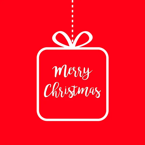 メリークリスマス ギフトボックスのアイコンホワイトライン 弓でギフトボックス スタイリッシュな四角いおもちゃ ダッシュラインをぶら下げて あけましておめでとうございます フラットデザインスタイル 赤の背景 隔離されてる ベクターイラスト — ストックベクタ
