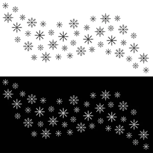 Schneeflockensymbol Gesetzt Schwarz Weiße Wellenförmige Schneeflocken Säumen Das Banner Frohe — Stockvektor