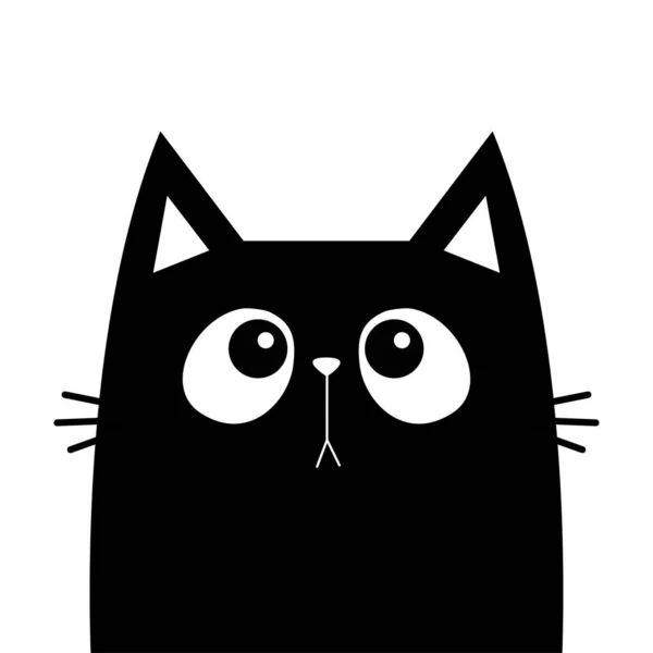 猫的头面对着黑色的轮廓向上看 Kawaii动物 可爱的卡通人物 笔记本贴纸打印模板 宠物狗收集 平面设计风格 白色背景孤立向量图解 — 图库矢量图片