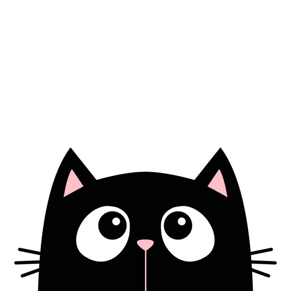 Zwarte Kattenkop Silhouet Kijkt Omhoog Schattig Stripfiguur Kawaii Dier Notebook — Stockvector