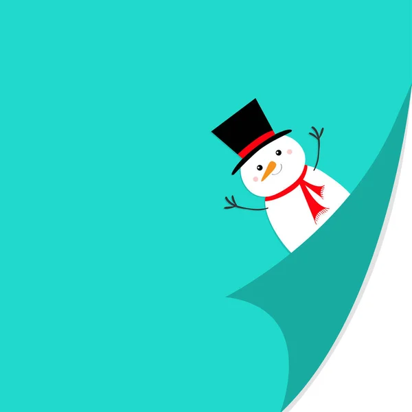 Χαριτωμένο Πρόσωπο Χιονάνθρωπο Κρατώντας Χέρια Ψηλά Κόκκινο Κασκόλ Μαύρο Καπέλο — Διανυσματικό Αρχείο