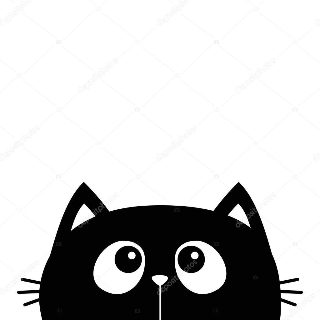 Cat face head black silhouette looking up. Kawaii animal. Cute cartoon baby character. Notebook sticker print template. Pet collection. Flat design. Isolated. White background. Vector illustration