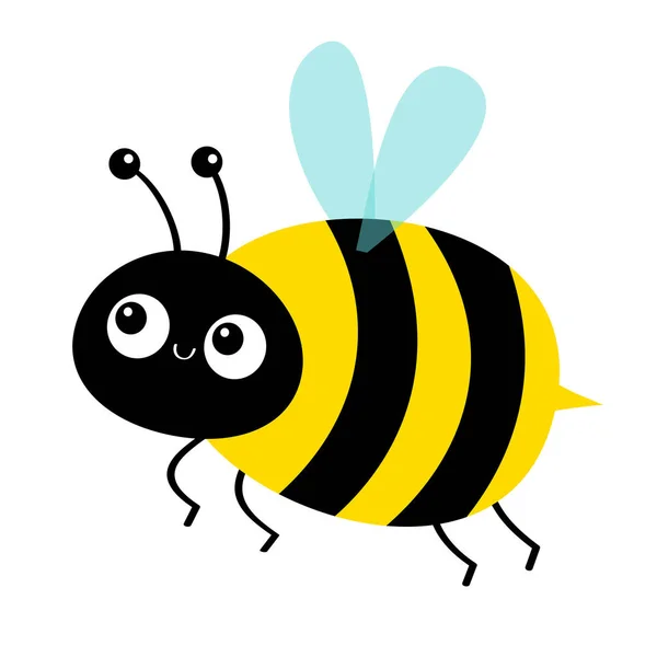 Cute Flying Bee Honeybee Bumblebee Icon Cartoon Kawaii Baby Character — Vetor de Stock