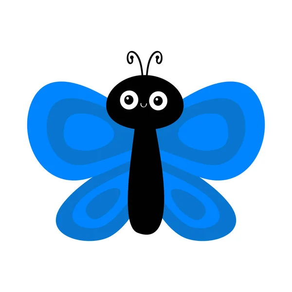 Schmetterlingsfliegendes Insektensymbol Netter Bug Karikatur Kawaii Lustige Tierfigur Blaue Farbe — Stockvektor