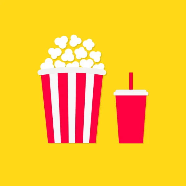 Popcorn Soda Drinking Glass Icon Set Cinema Movie Night Big — Vetor de Stock