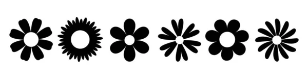 Ντέιζι Κάμομιλ Σύνολο Έξι Γραμμών Σχήματος Χαμομηλιού Χαριτωμένο Στρογγυλό Λουλούδι — Διανυσματικό Αρχείο