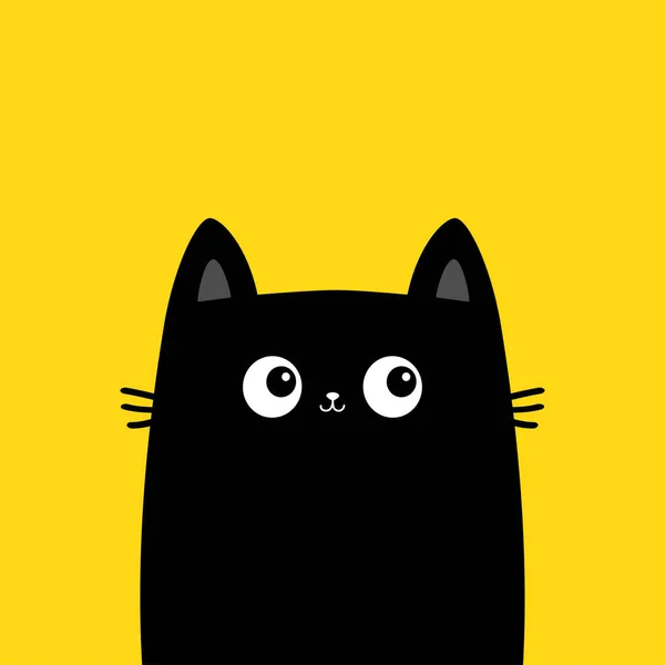 Kattenkop Gezicht Zwart Silhouet Leuke Cartoon Grappige Baby Karakter Kawaii — Stockvector