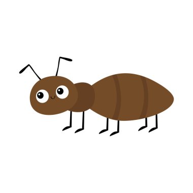 Karınca Böceği hayvan simgesi. Tatlı çizgi film kawaii komik karakter. Böcek böceği emmet. Kahverengi renk. Çocuklar için eğitim kartları. İzole edilmiş. Beyaz arka plan. Düz dizayn. Vektör illüstrasyonu