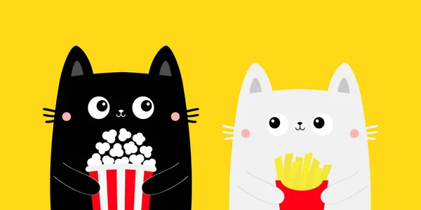 Gatto Pronto Popcorn Patatine Fritte Carino Personaggio Divertente Cartone Animato — Vettoriale Stock