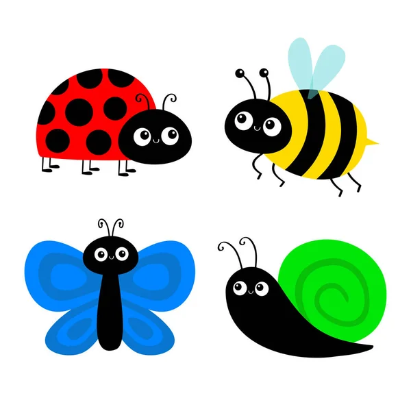 Bee Bumblebee Butterfly Snail Cochlea Lady Bug Ladybird Flying Insect — Stock Vector